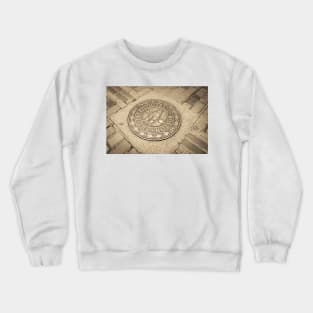 Circular historic Freedom Trail brass marker implanted in city pavement of Boston city Crewneck Sweatshirt